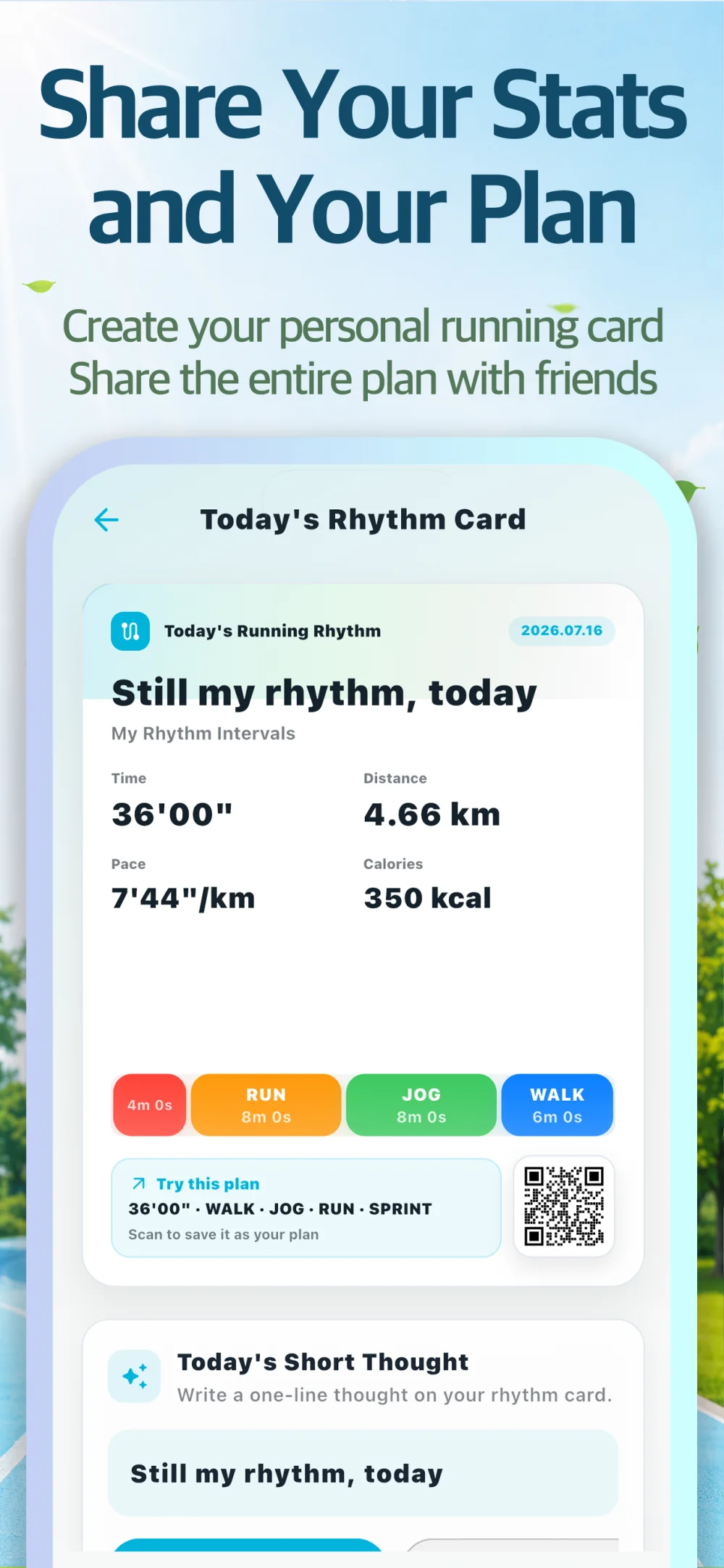 Running record card with plan QR code