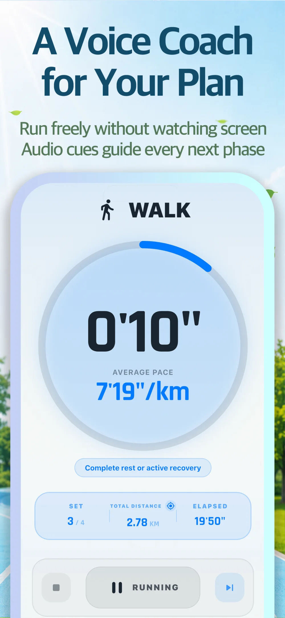 Voice guided running screen